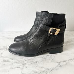 Tory Burch Brooke Perfect Black Refine Pebble Leather Riding Ankle Boot Size 8.5